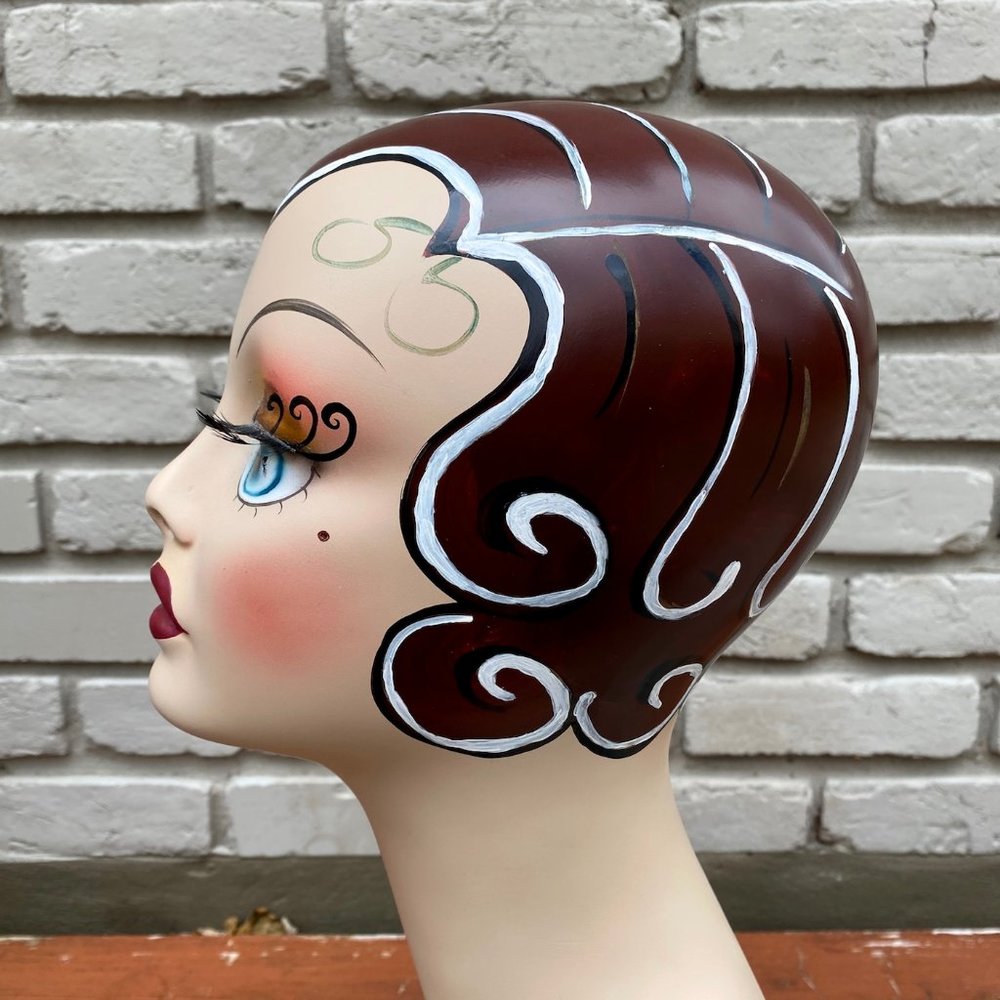 SOLD Vintage Style Art Deco Mannequin Head Millinery Hat Stand Jewelry Display